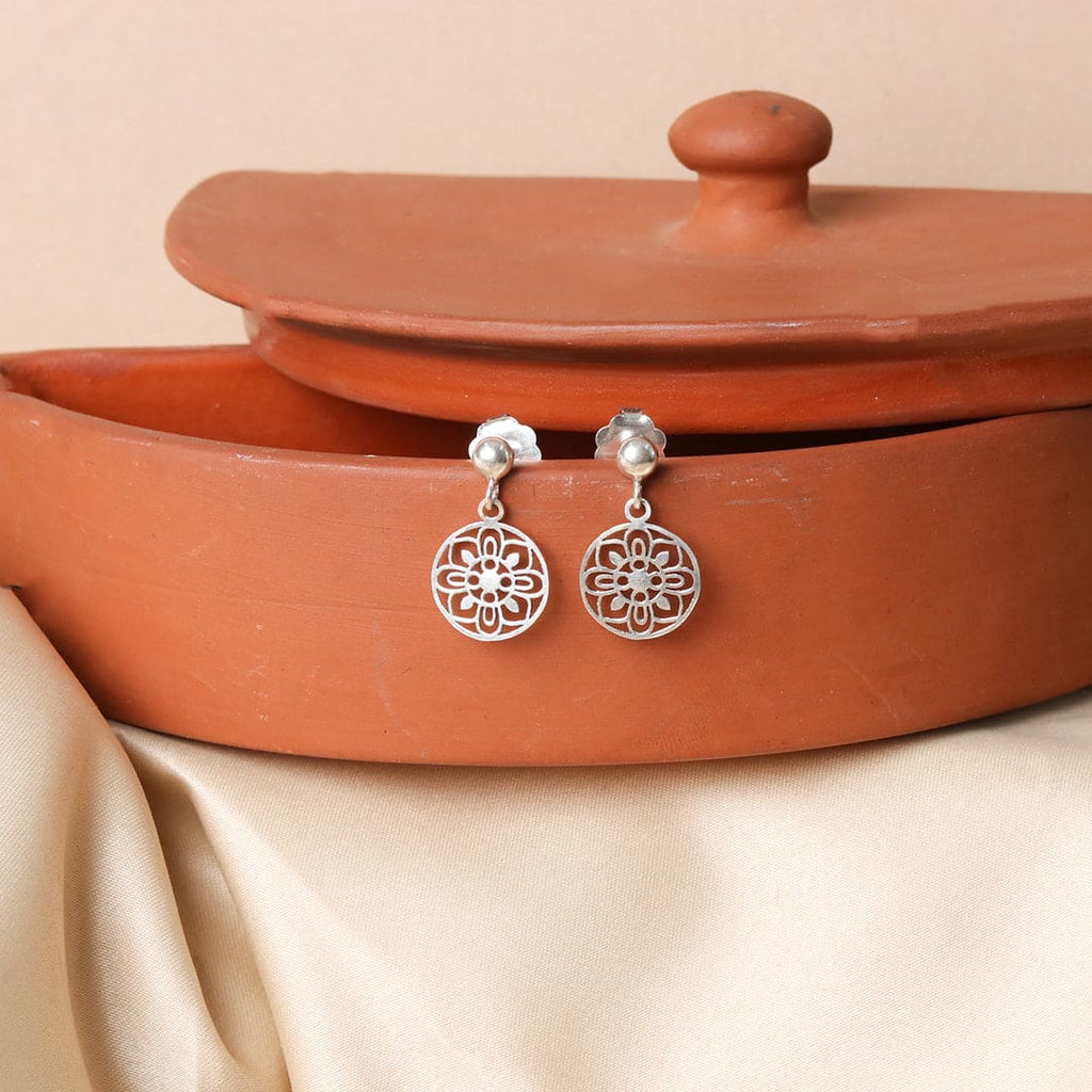 Silver-Tone Floral Circle Drop Earrings – view 2 of 7