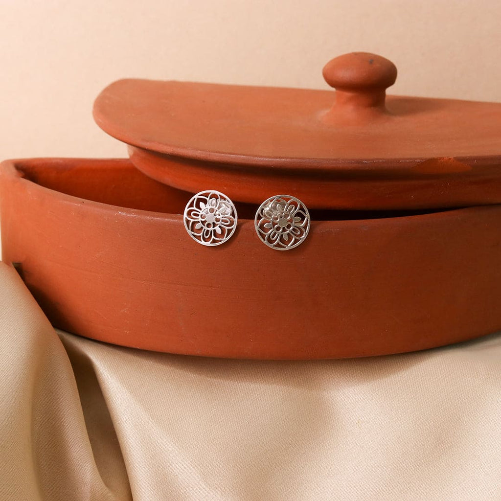 Silver-Tone Floral Cutwork Round Studs – view 2 of 7