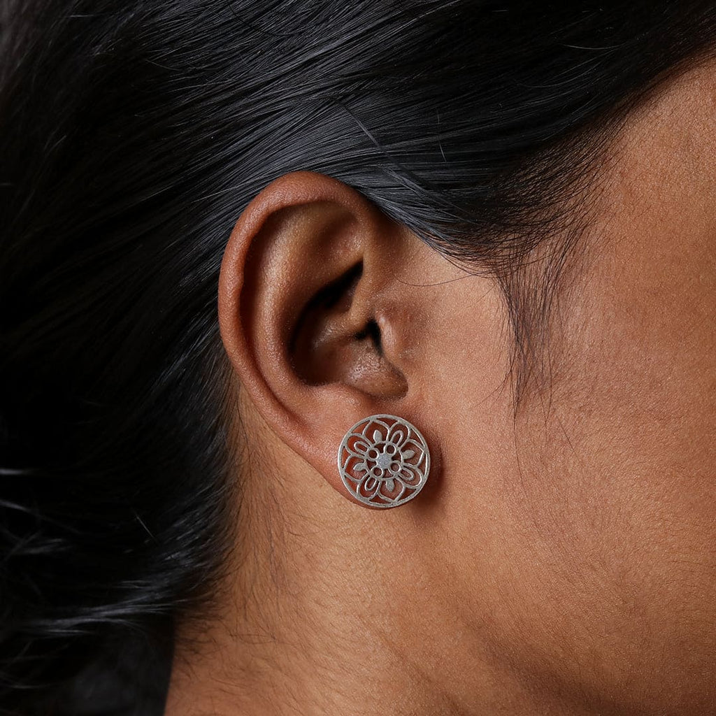 Silver-Tone Floral Cutwork Round Studs – view 5 of 7