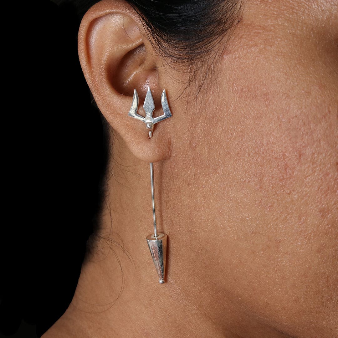 Silver Trishul Earrings
