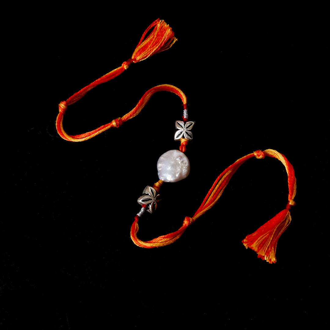 Silver Pearl Beads Rakhi