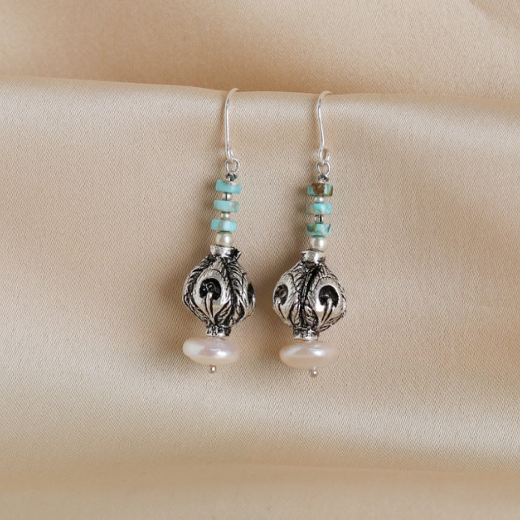 Silver Carved Bead Earrings