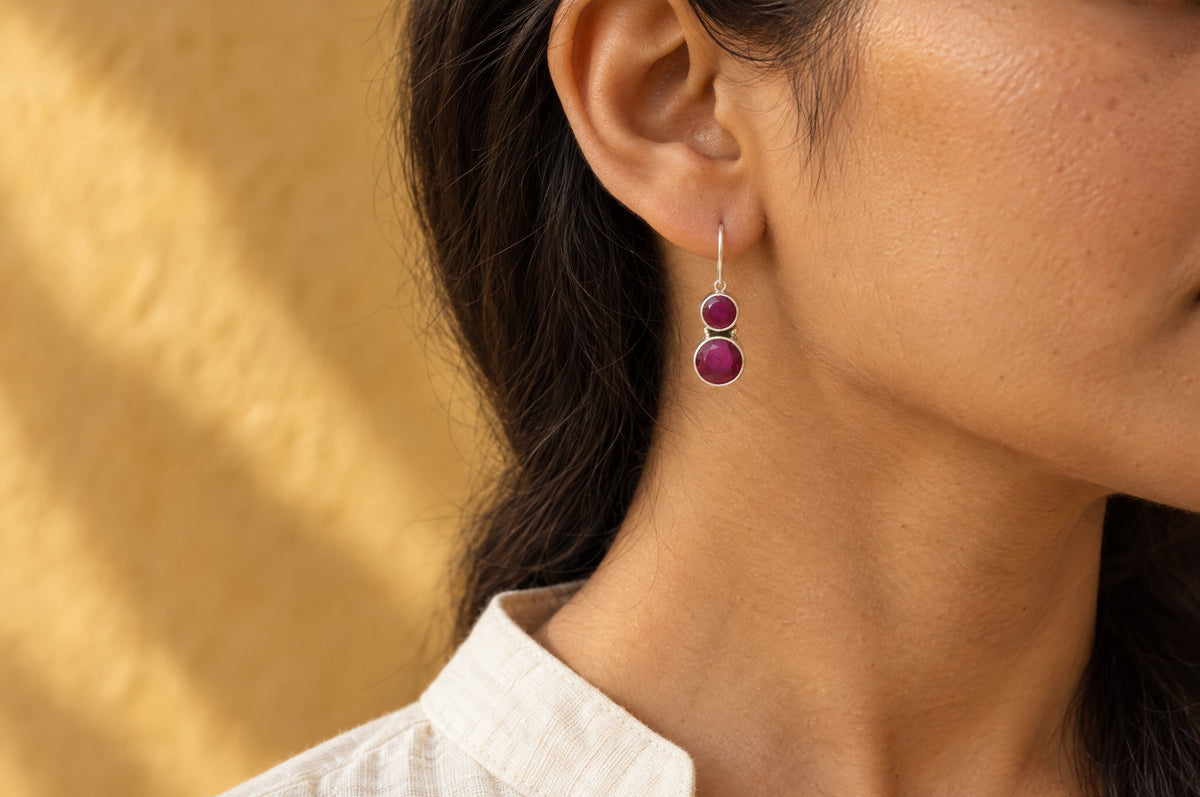 Model wearing the Pratha Cute Ruby Earrings