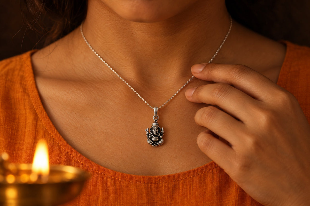 Model wearing the Pratha Ganesha Pendant