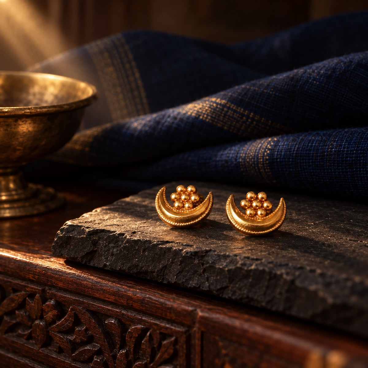 Chandraphool Earrings – Gold-Plated & Handcrafted in Sterling Silver – styled photo