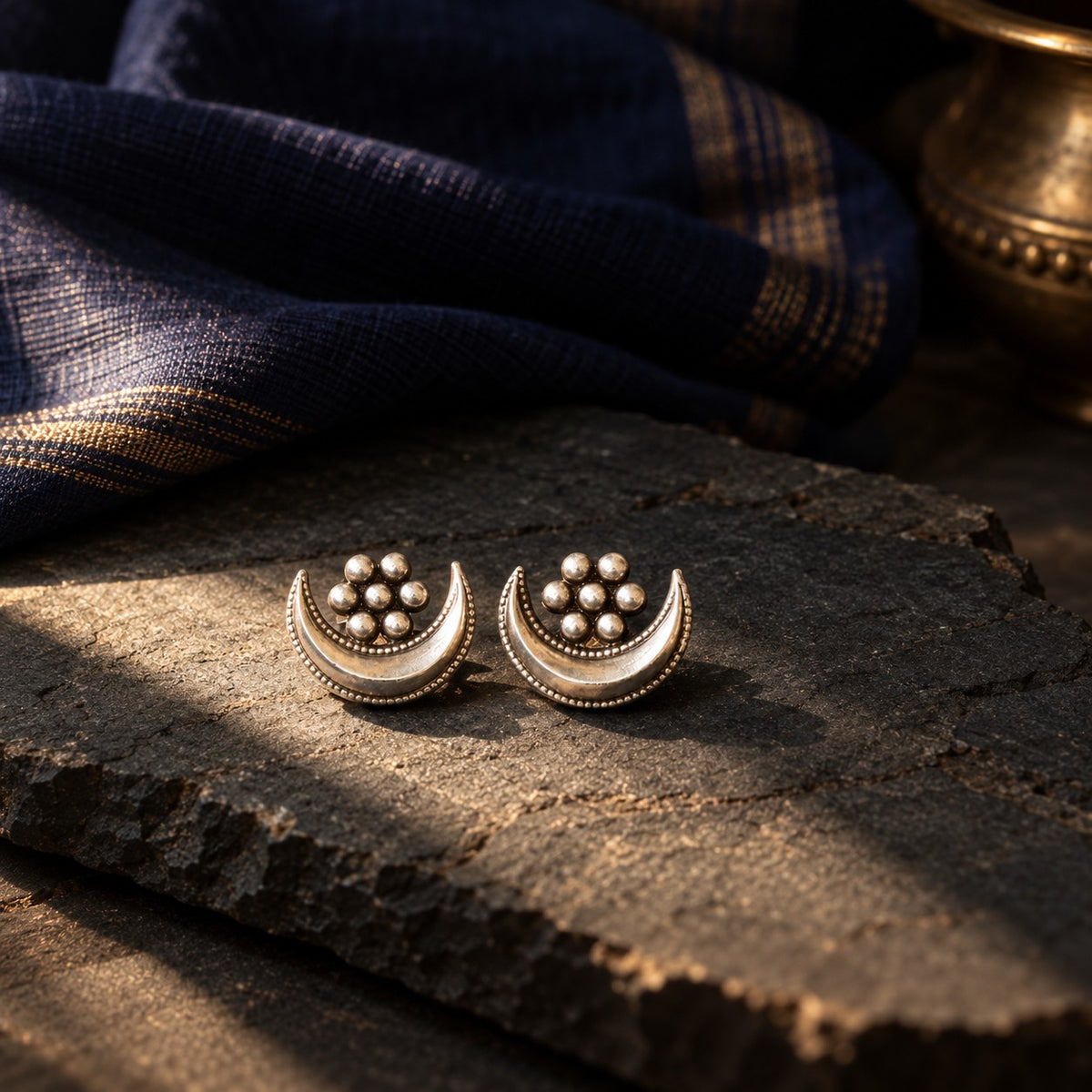 Chandraphool Earrings - Handcrafted in Sterling Silver – styled photo