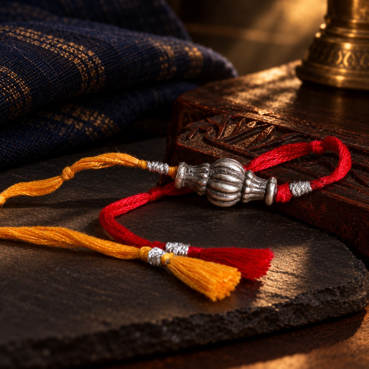 Sliver Ovol Beads Rakhi – styled photo