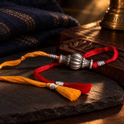 Sliver Ovol Beads Rakhi – styled photo