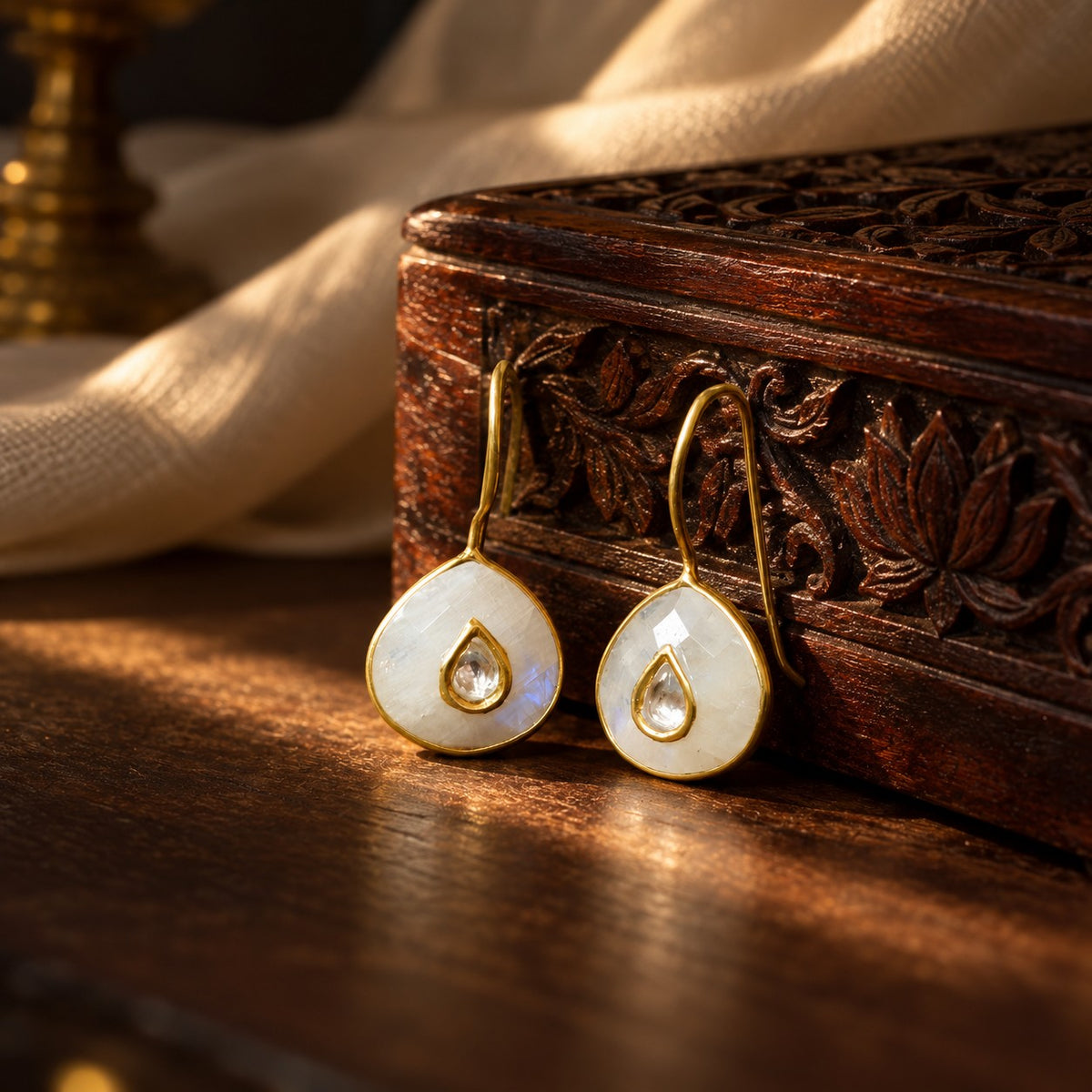 Pearl Jadai Hook Earrings – styled photo