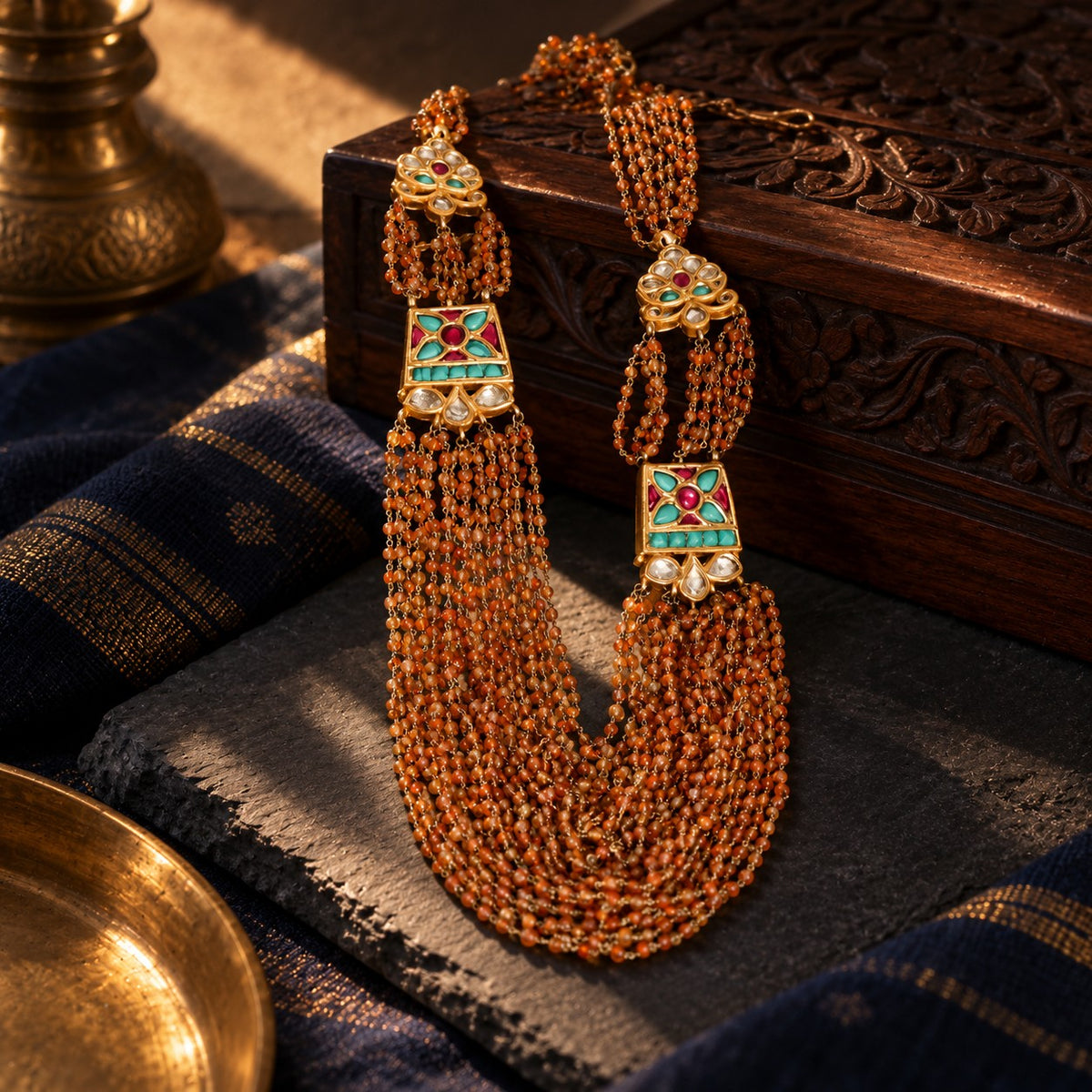 Kundan-Garnet neck piece – styled photo