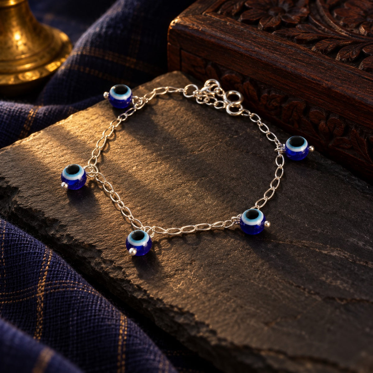 Single line Evil Eye Bracelet – styled photo
