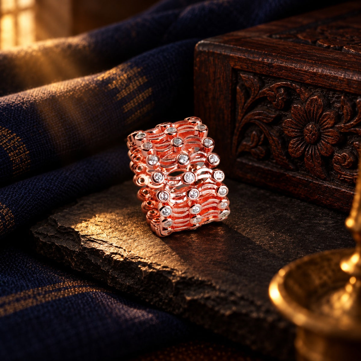 Adjustable Rose Gold Ring Kada – styled photo