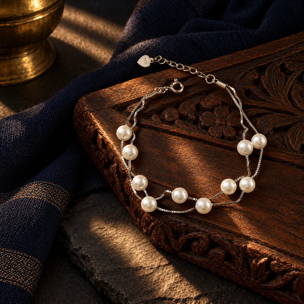 Double line pearl Bracelet – styled photo