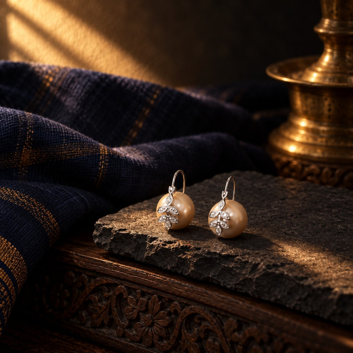 Pearl - Cubic Zircon Hoop Earrings – styled photo