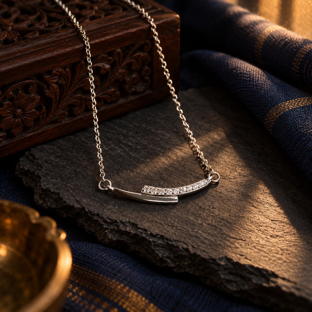 Silver Black Enamel Zircon Necklace – styled photo