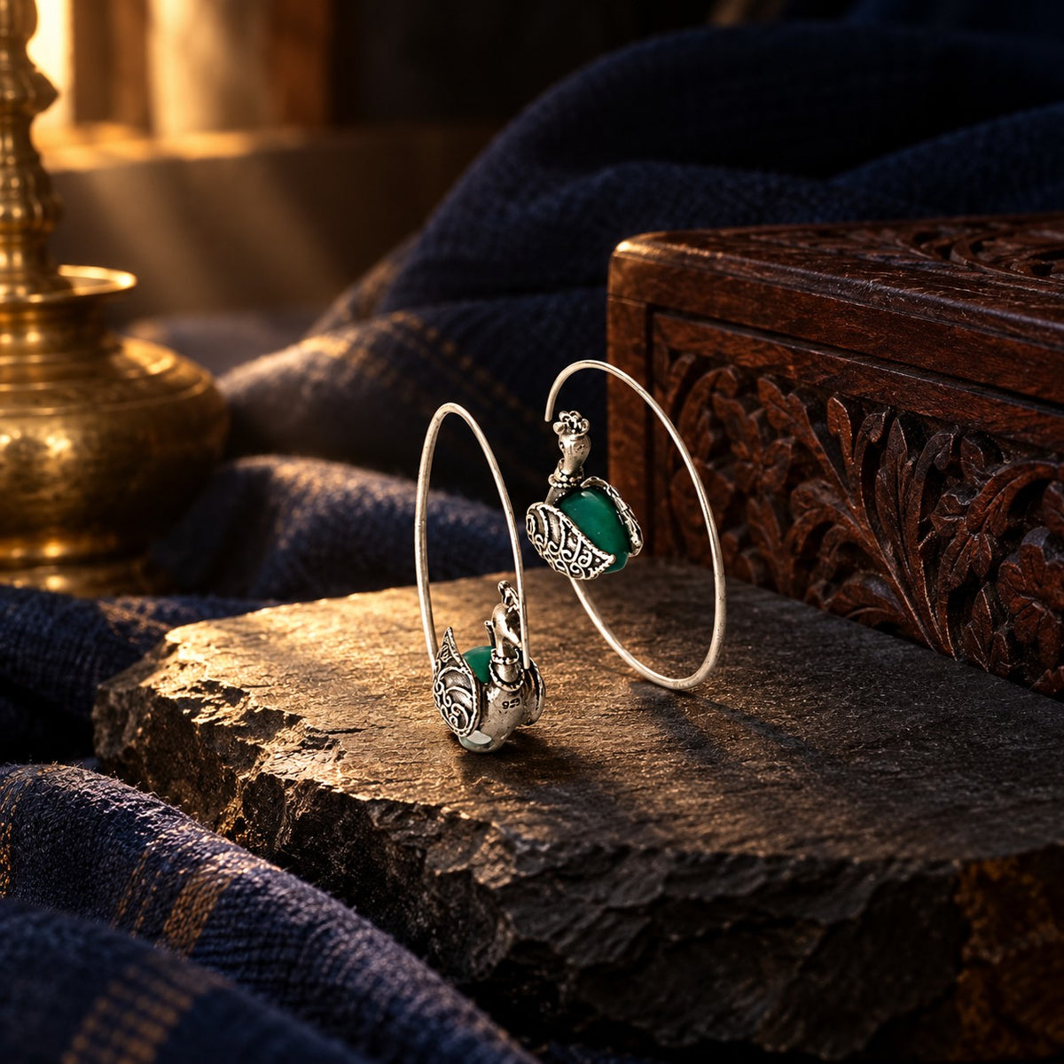 Peacock Hoop Earrings – styled photo