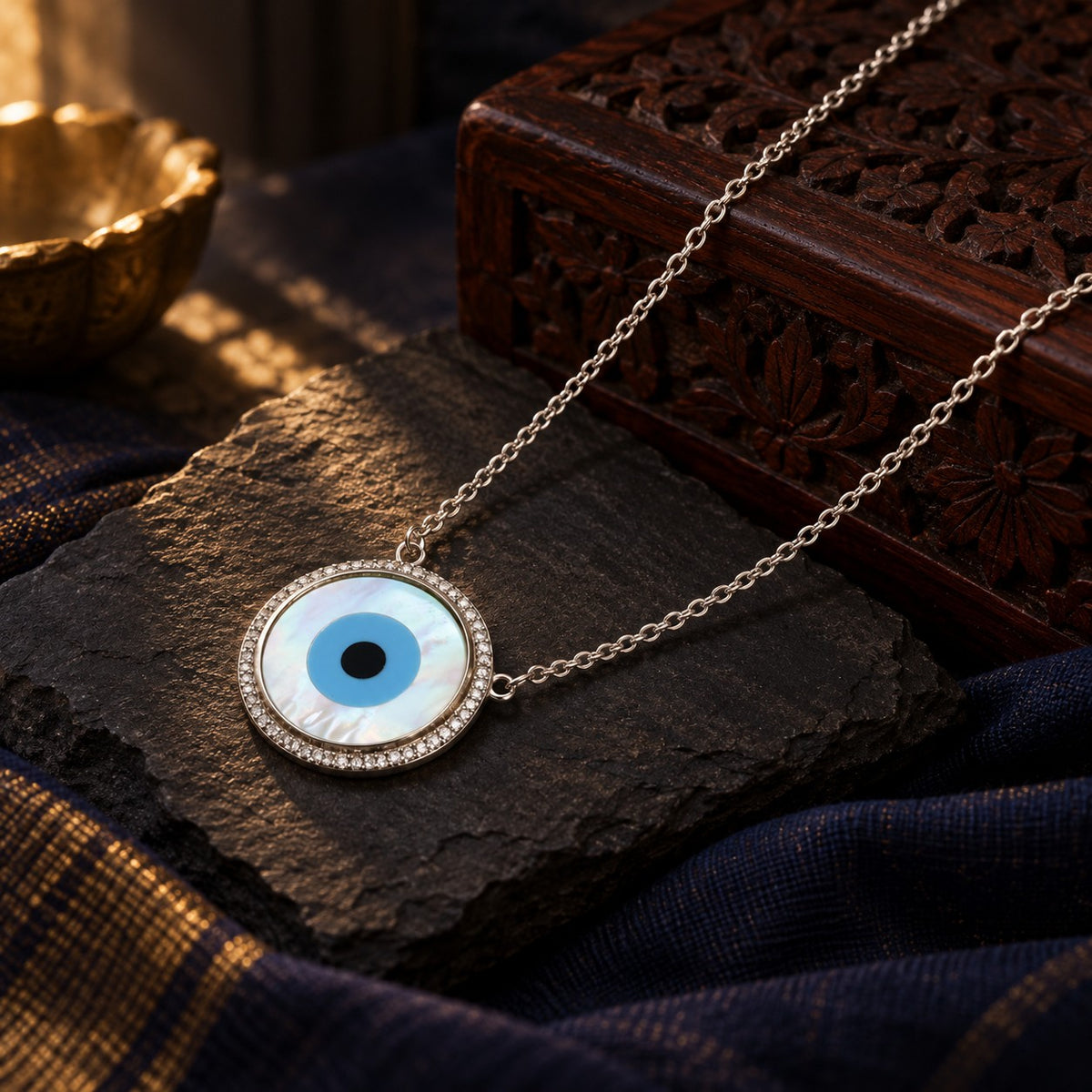 Evil Eye Nazarbattu Neckpiece – styled photo