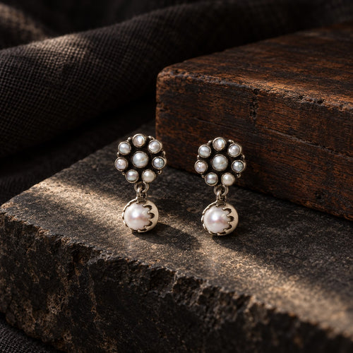 Pearl Flower Drop Earrings – styled photo