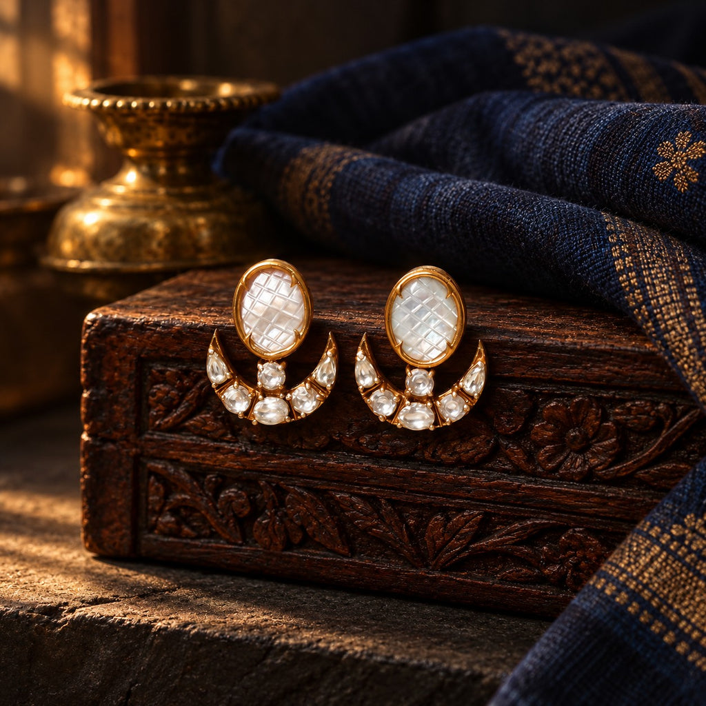 Moissanite Chandraphool Pearl Earrings – styled photo