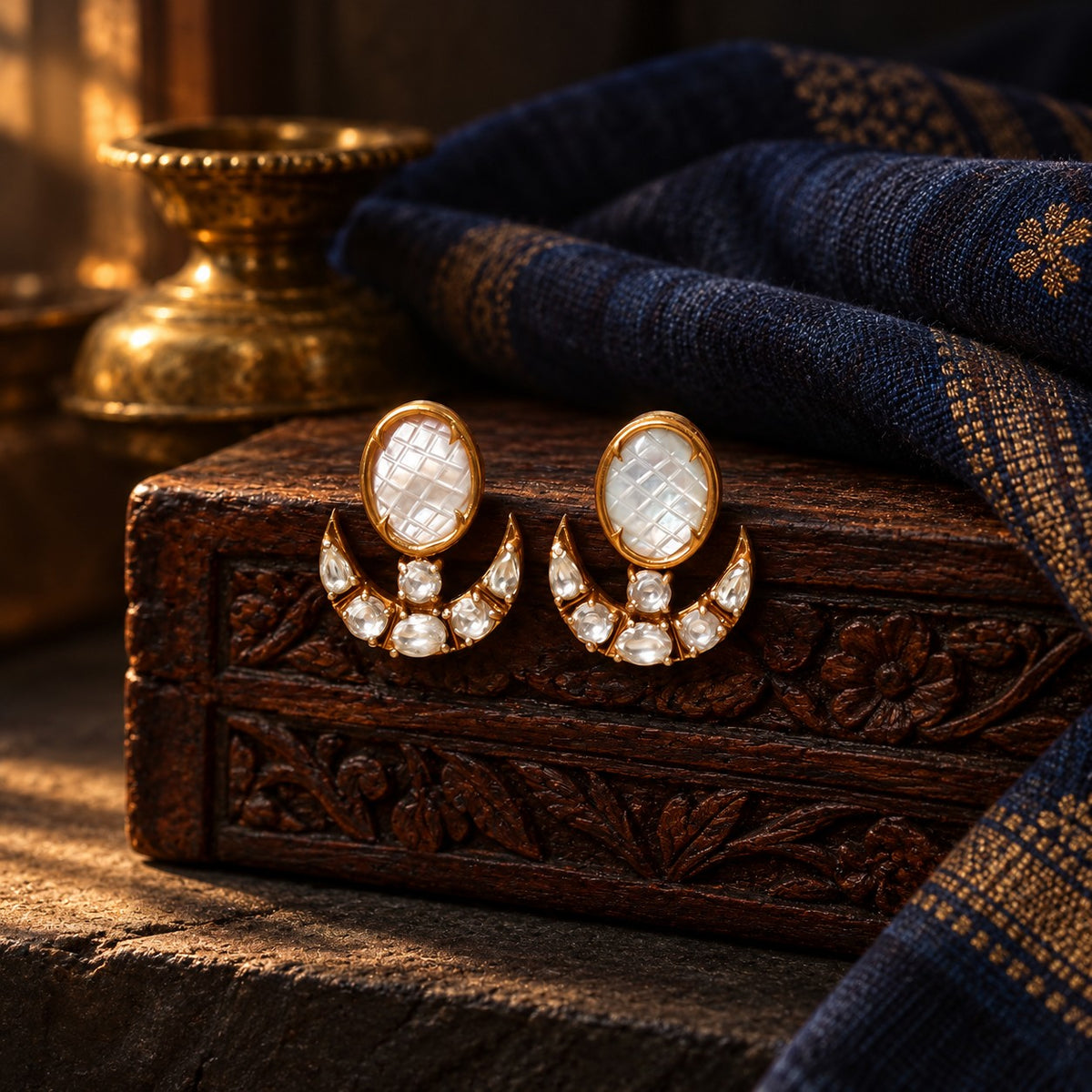 Moissanite Chandraphool Pearl Earrings – styled photo