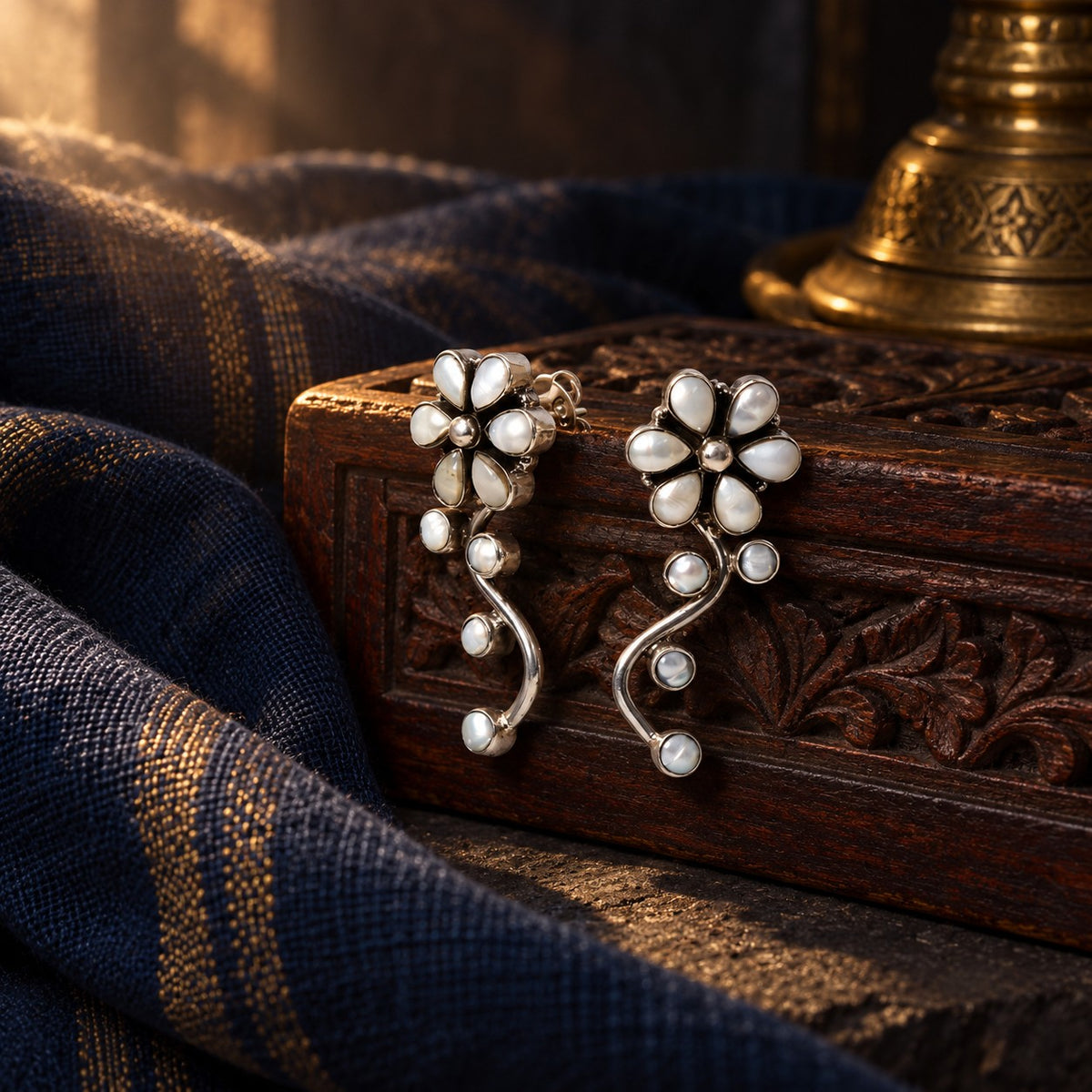 Floral Pearl Earrings – styled photo