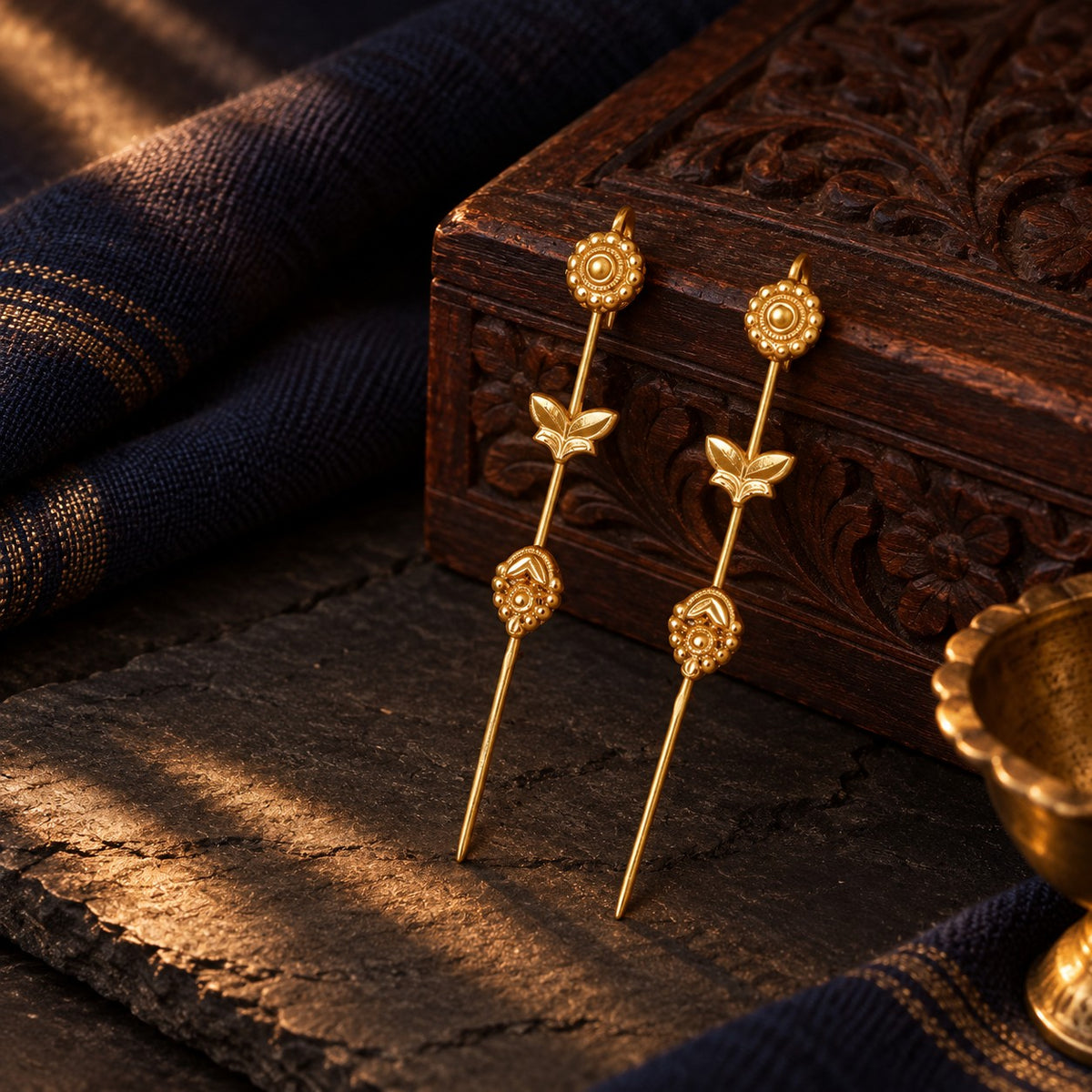 Gold-Plated Handcrafted Silver Earcuffs – styled photo
