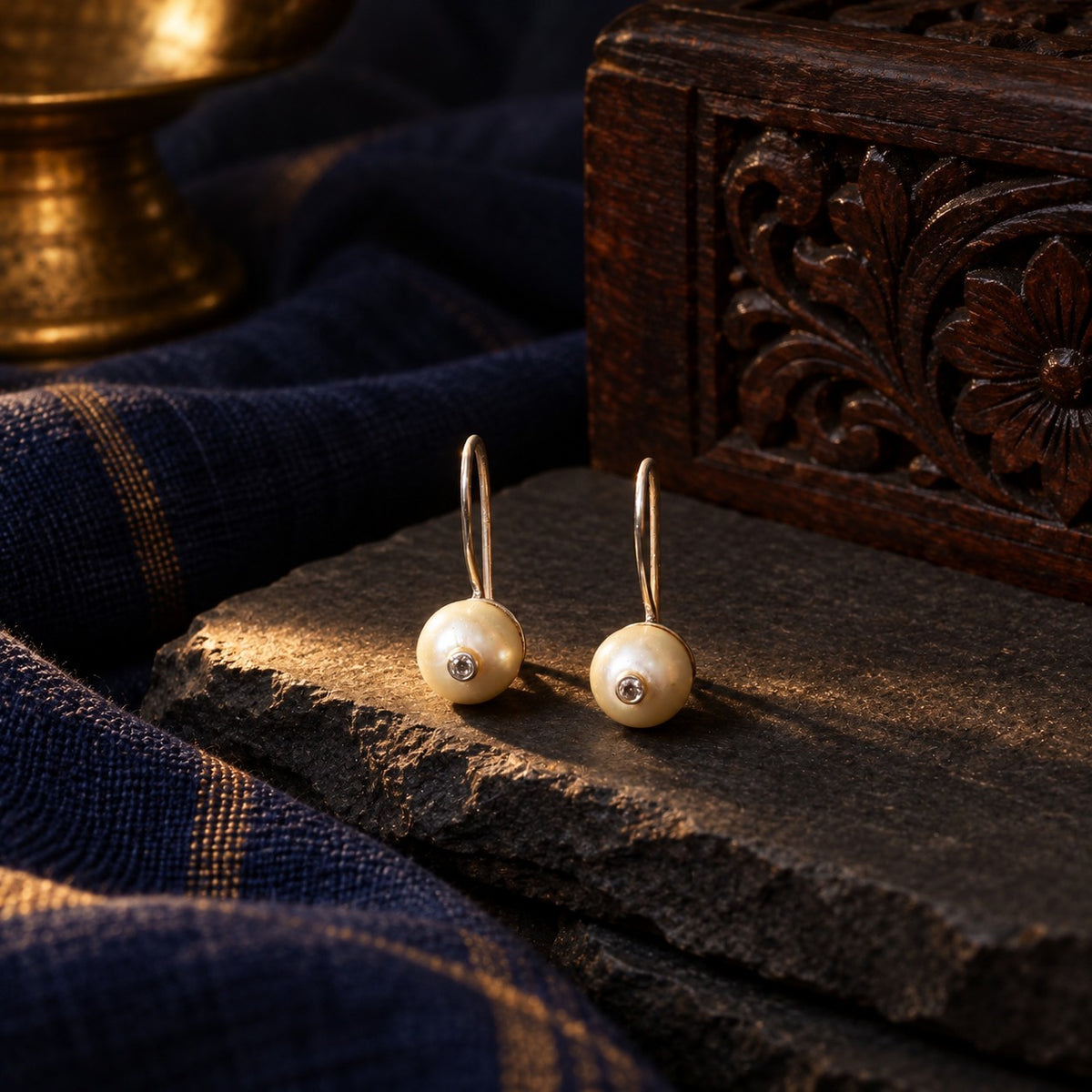 Pearl Diamond Earrings – styled photo