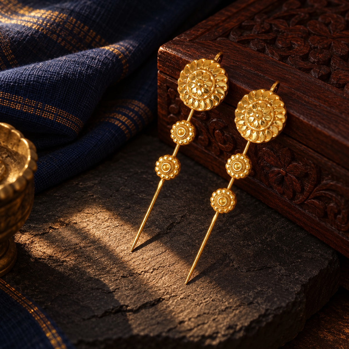 Gold-Plated Handcrafted Silver Earcuffs – styled photo