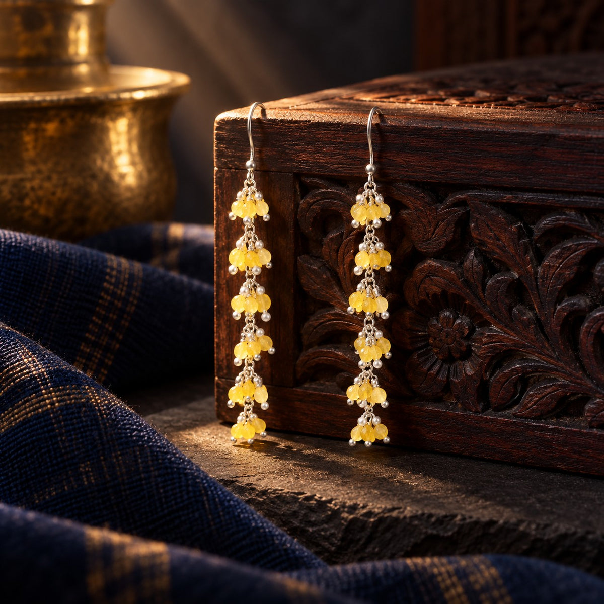Gajra-Yellow Bead Earrings – styled photo
