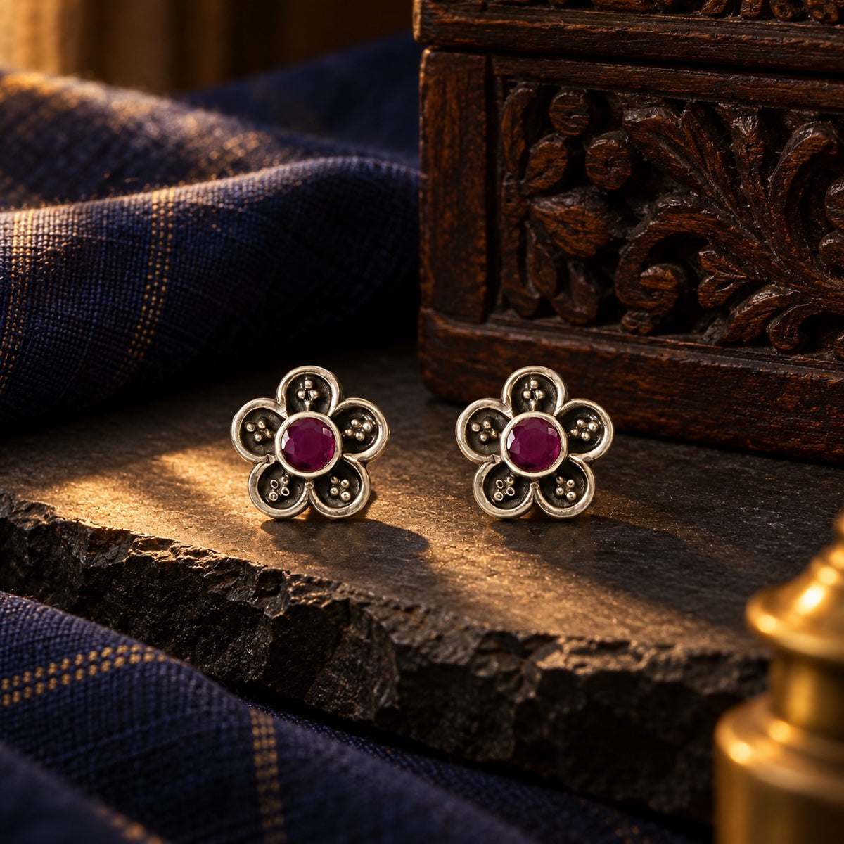 Floral Ruby Studds – styled photo