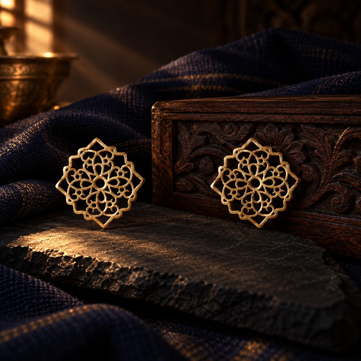Gold-Plated Cutwork Earrings – styled photo