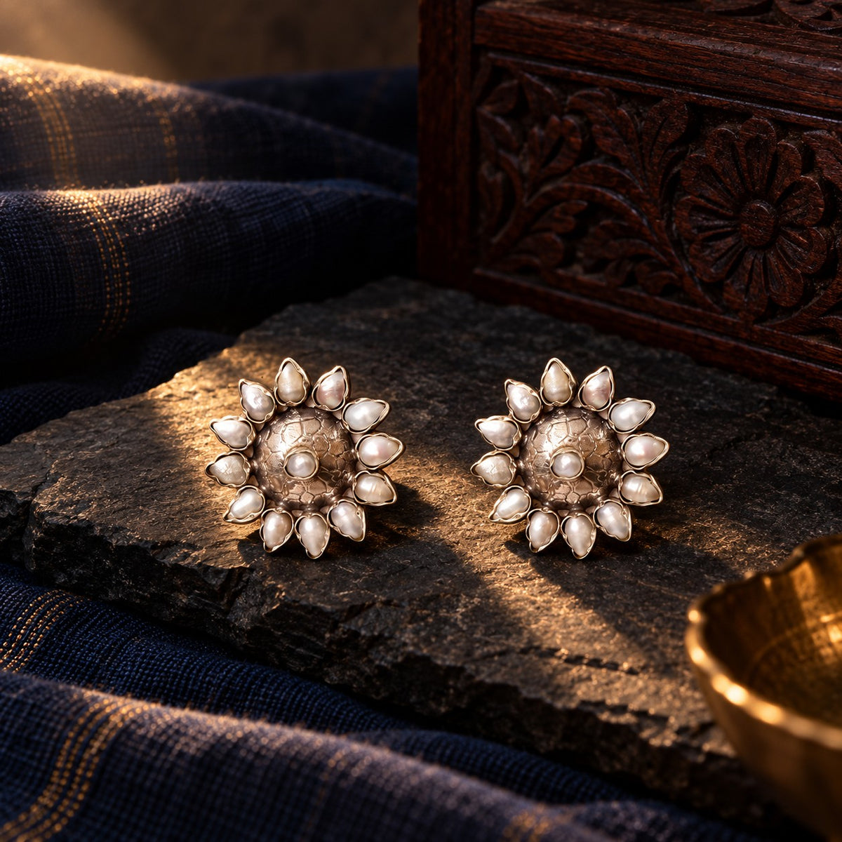 Round Pearl Studds – styled photo
