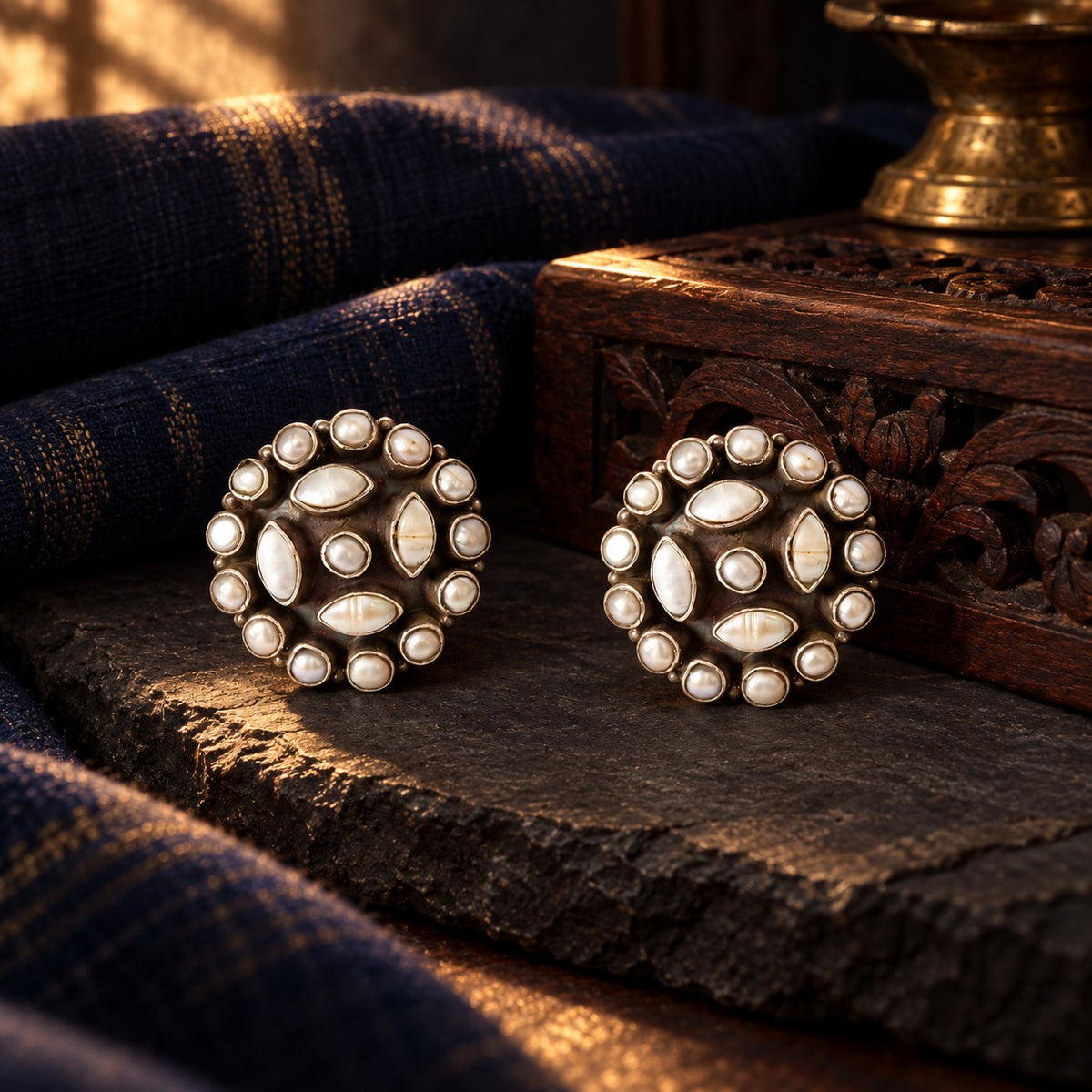 Round Pearl Studds – styled photo