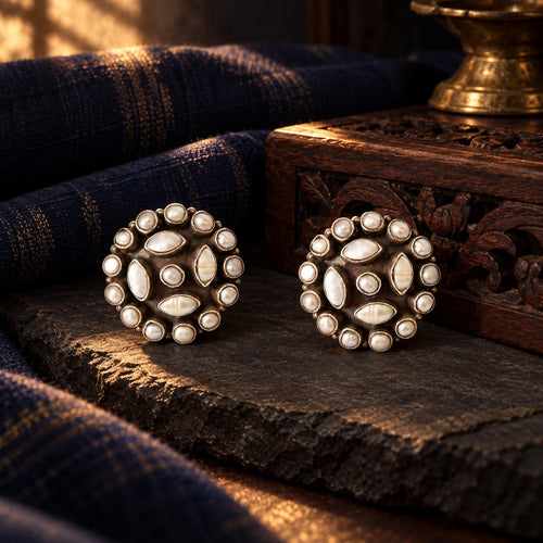 Round Pearl Studds – styled photo