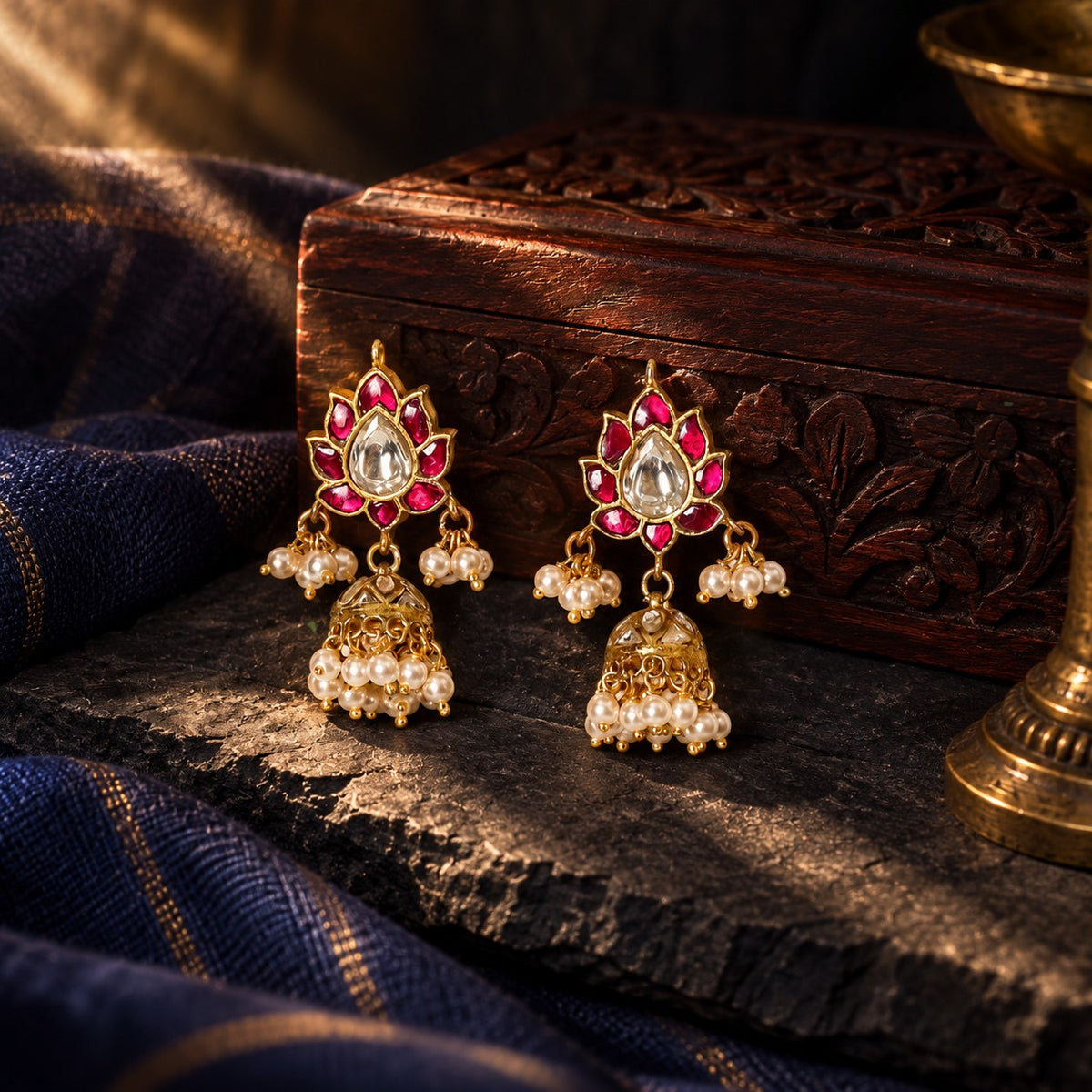 Red Kundan Jhumkis – styled photo