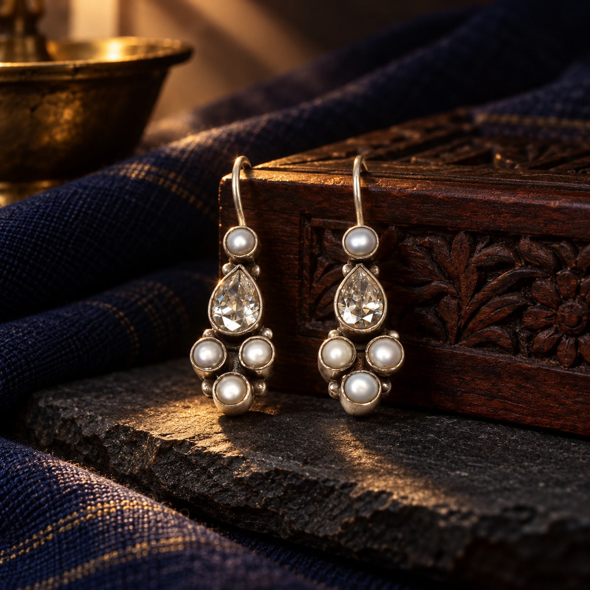 Kundan - Pearl Hook Earrings – styled photo