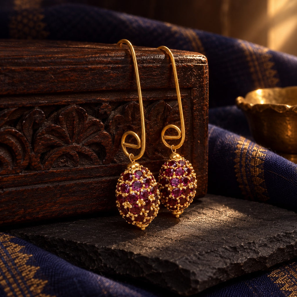 Dainty Ruby Earrings – styled photo