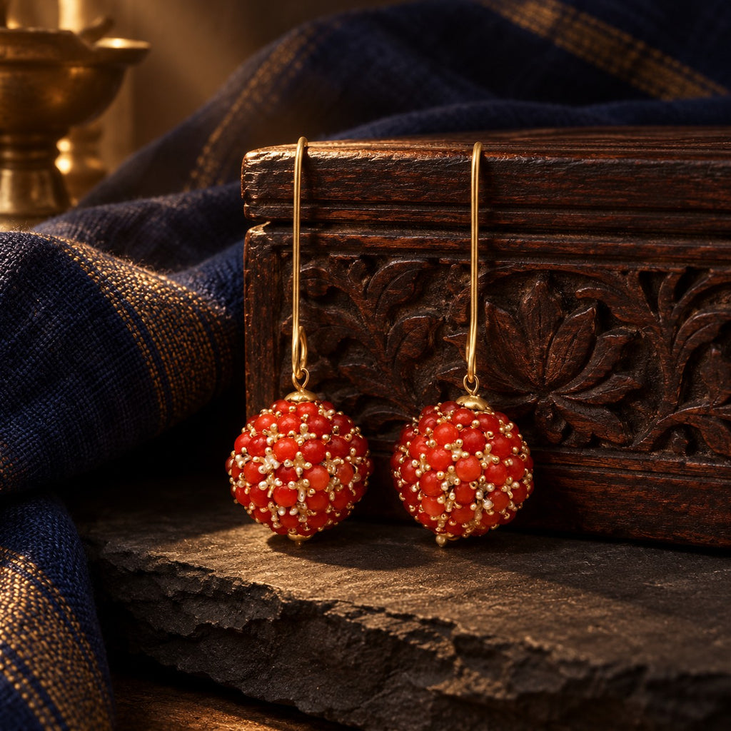 Dainty Coral Earrings – styled photo