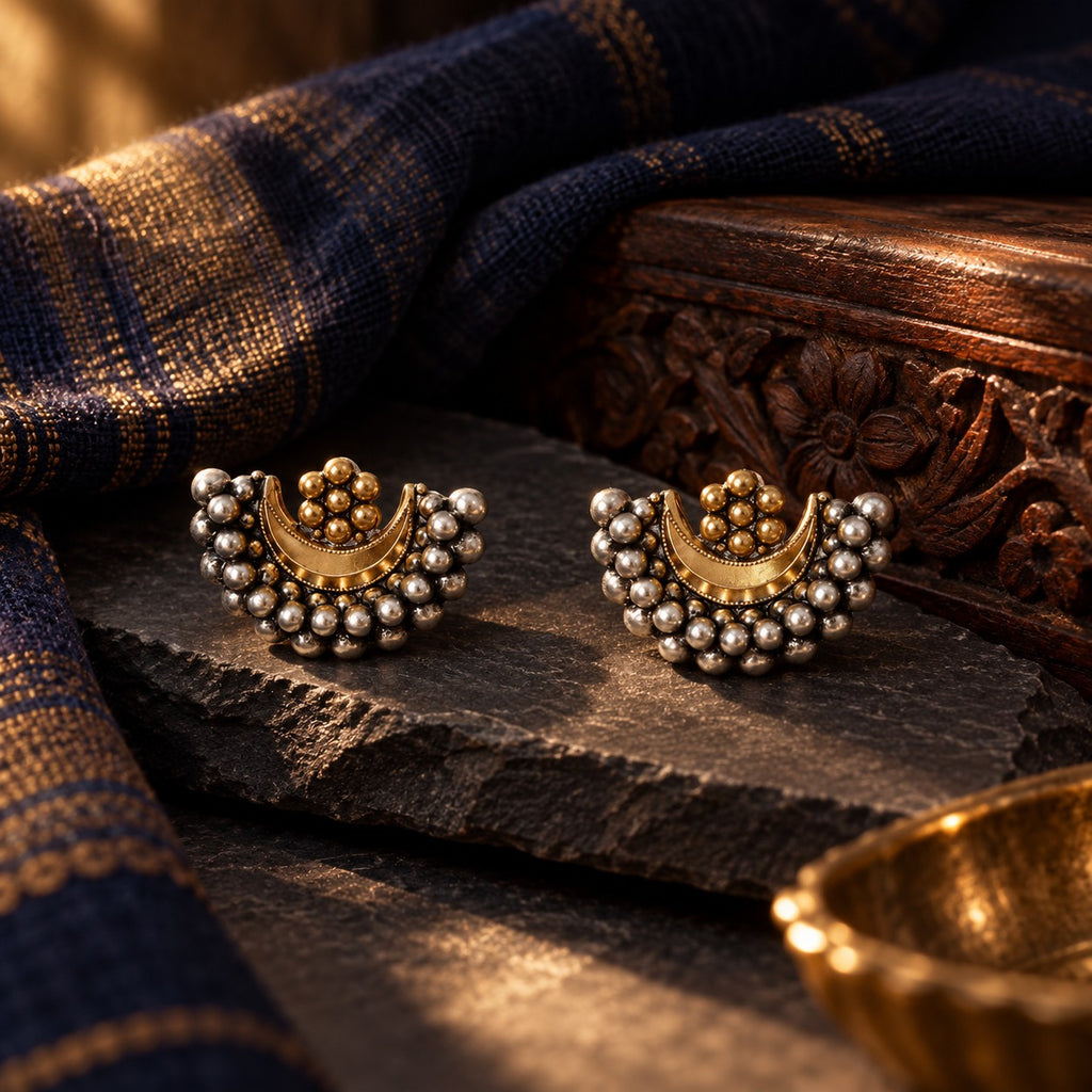 Dual Tone Chandra Phool Earrings – styled photo