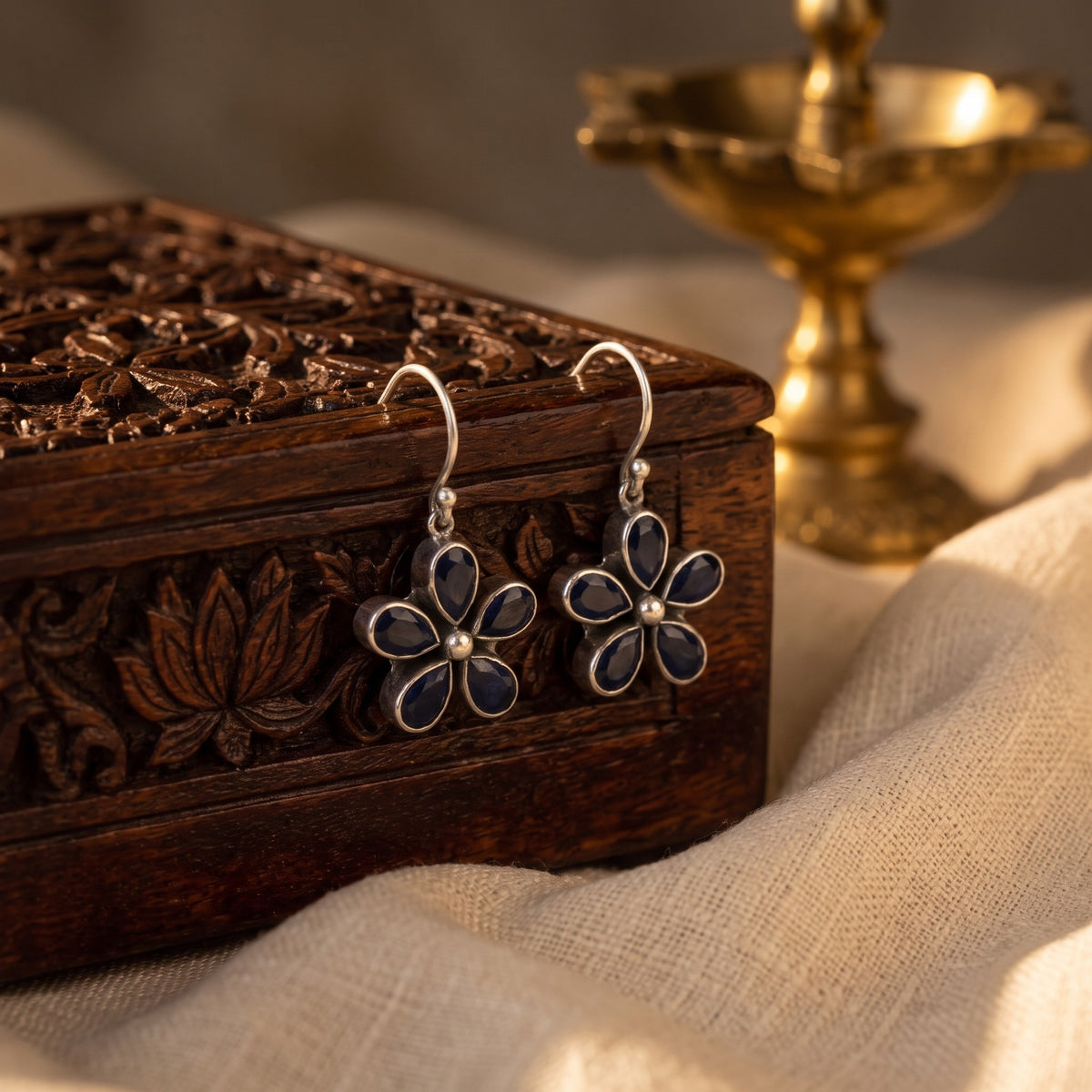 Hydro Blue Sapphire Hook Earrings – 925 sterling silver, Hook earrings