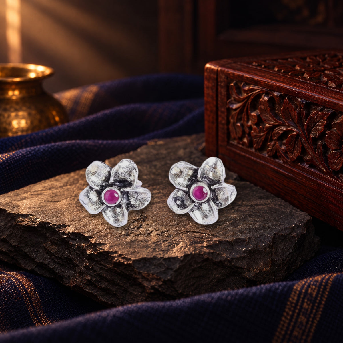 Floral Ruby Studds – styled photo