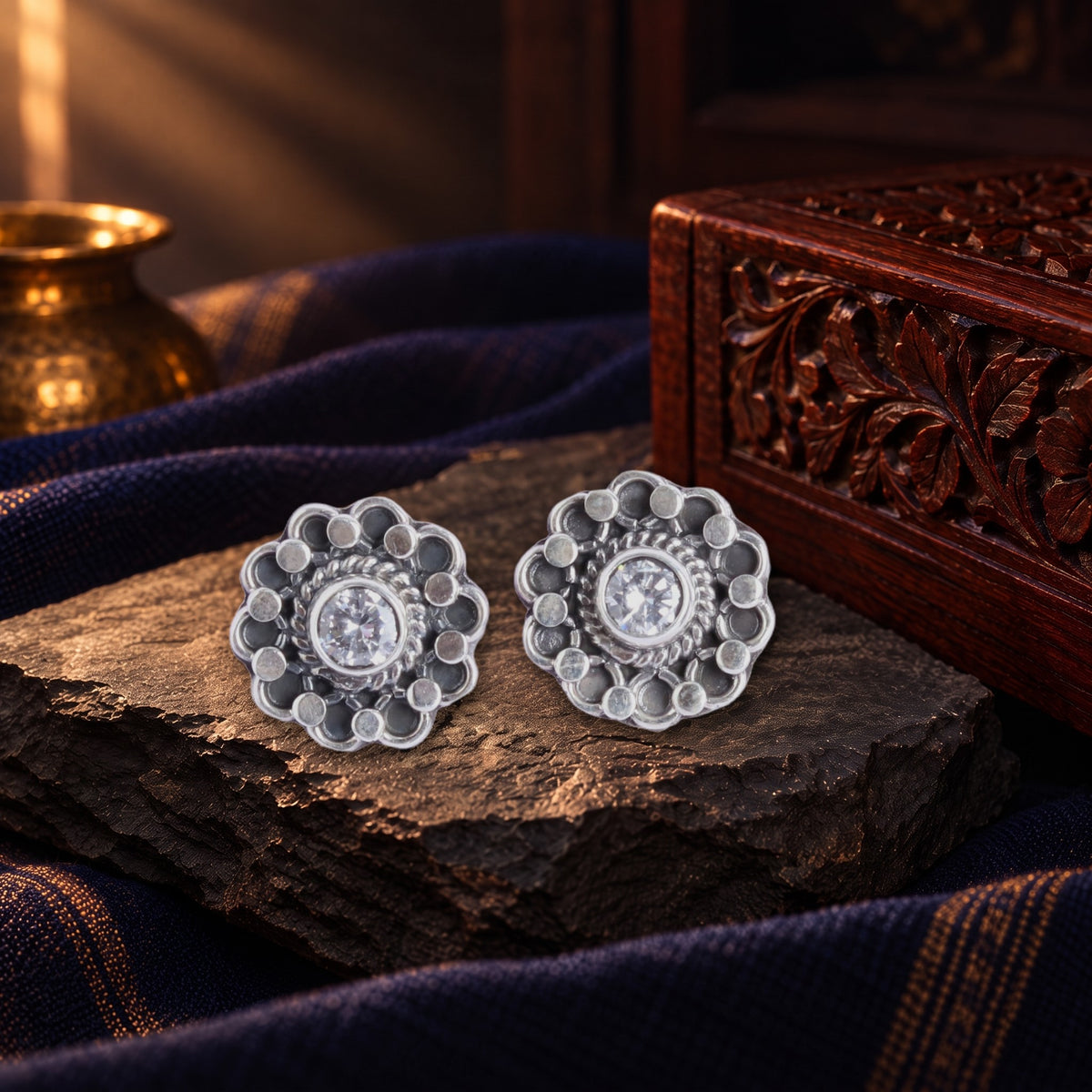 Floral Zircon Studds – styled photo