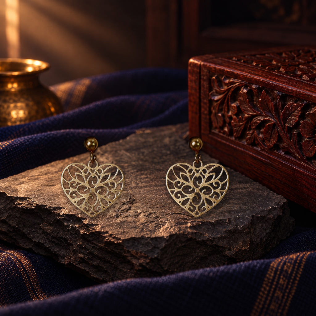 Gold-Tone Filigree Heart Drop Earrings – view 7 of 7
