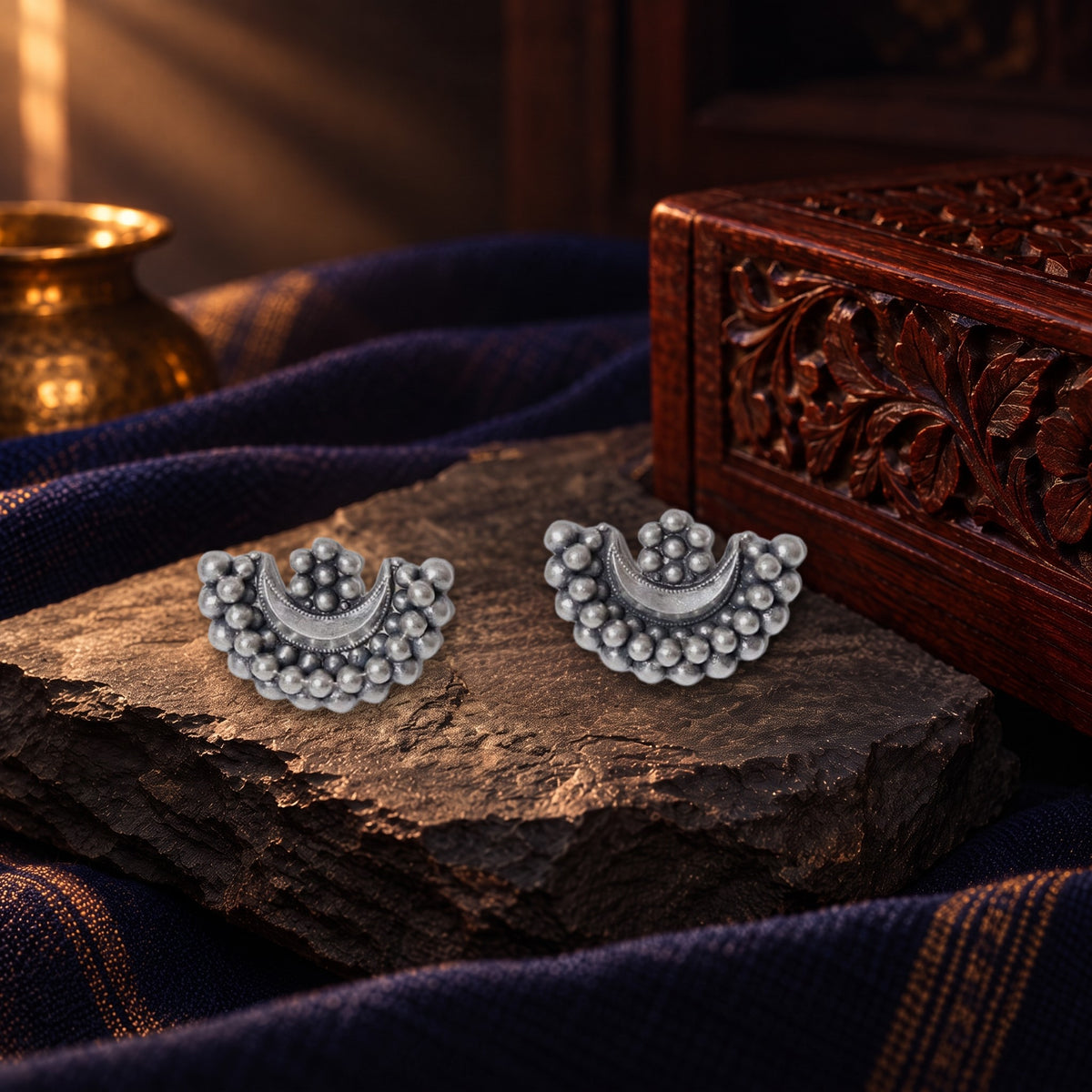 Silver Chandra Phool Earrings – styled photo