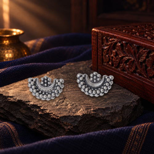 Silver Chandra Phool Earrings – styled photo