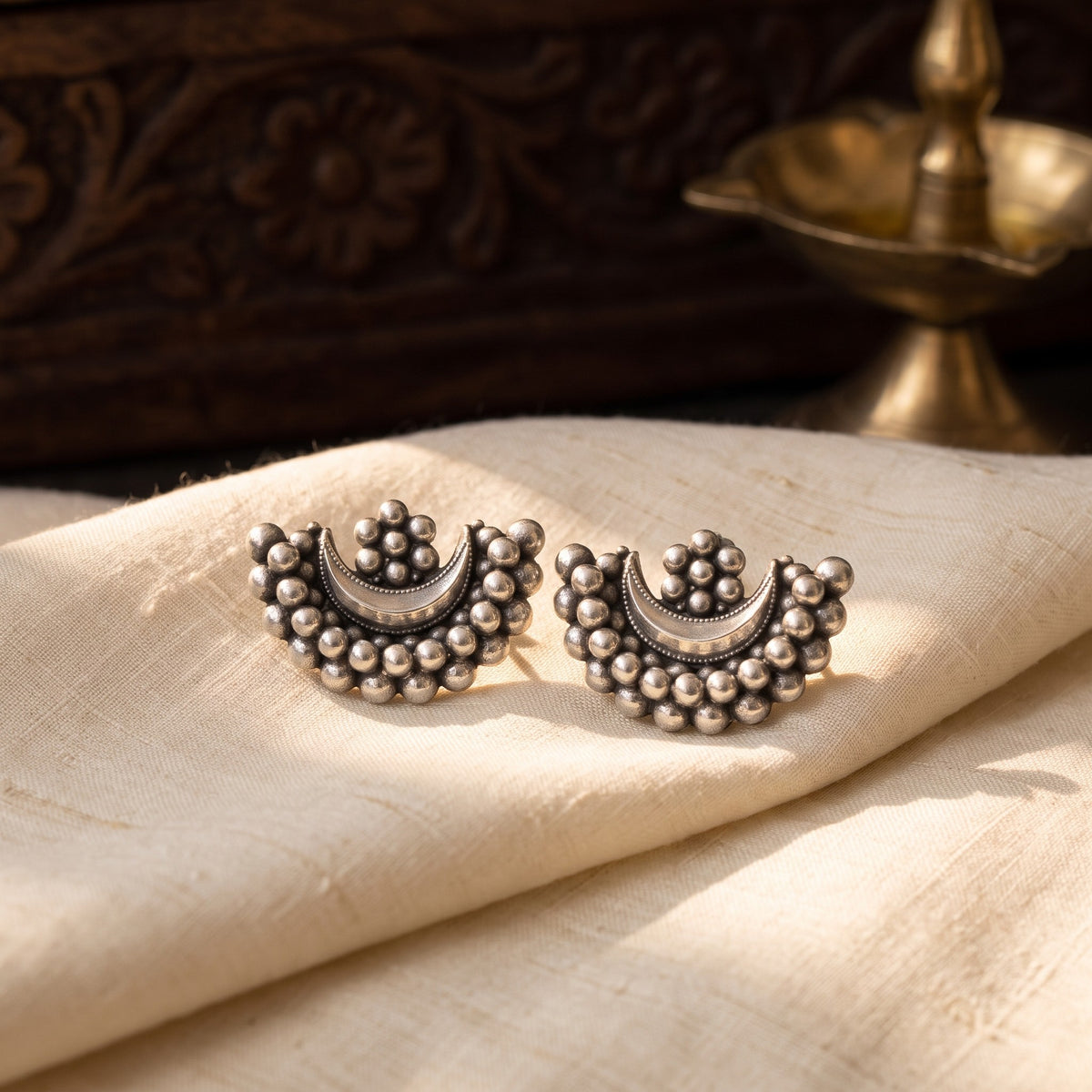Silver Chandra Phool Earrings – styled photo