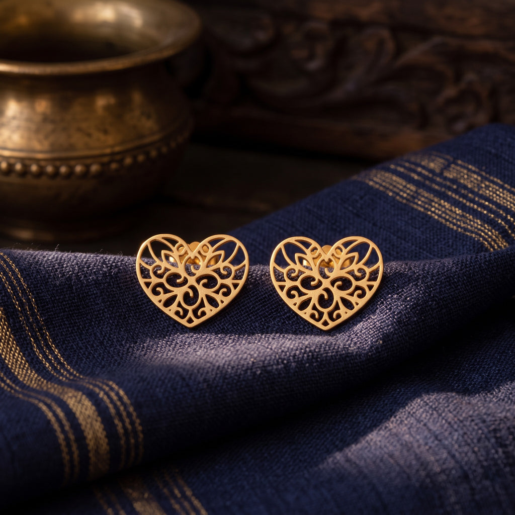Gold-Tone Heart Cutwork Studs – Gold-tone, Stud earrings