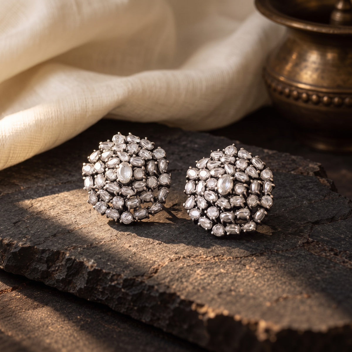 Victorian Moissanite Studs – styled photo