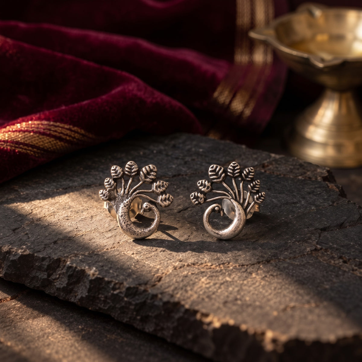 Dancing Peacock Earrings – styled photo