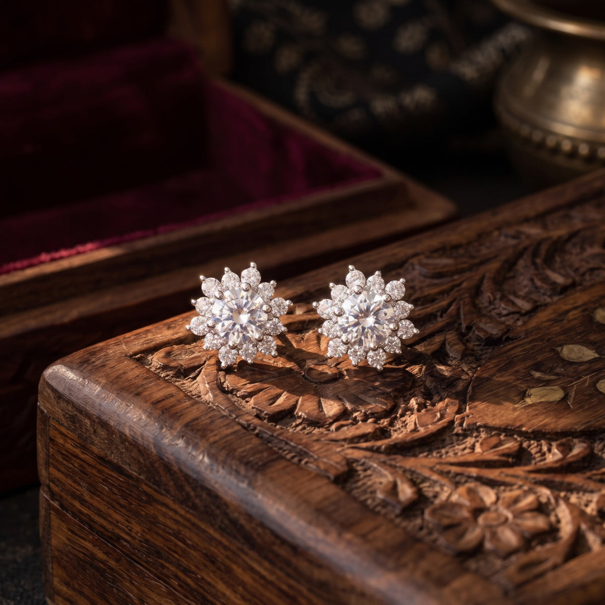 Zircon Traditional Floral Studds – 925 sterling silver, Floral studs
